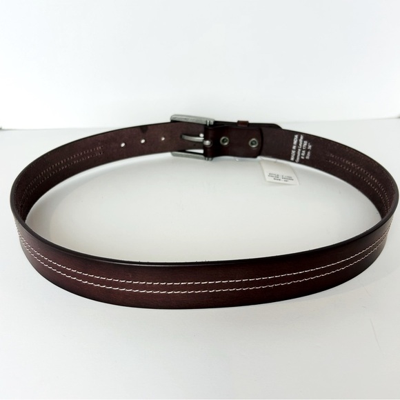Transit Leather Brown White Stitch Silver Tone Buckle Leather Jean Belt 34 NWT - Picture 4 of 5